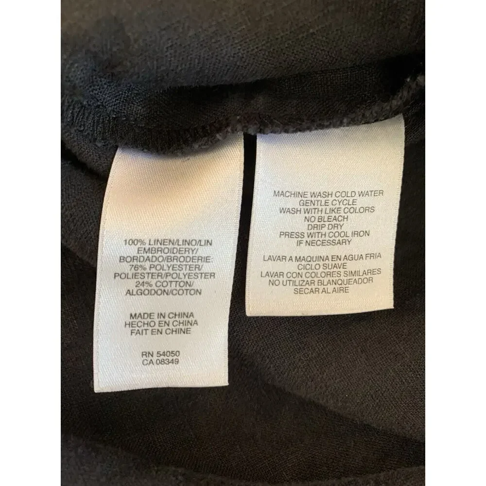 Jones New York Signature Women’s Dark Gray 100% Linen Shirt White Detail Small - Picture 8 of 11